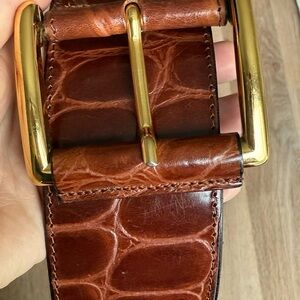Ralph Lauren Gold and Brown Crocodile Embossed Belt (Oversized-2 3/8inch)
